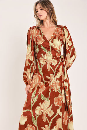 FALLING FOR YOU FAUX WRAP MIDI DRESS