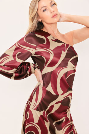 CABERNET SCULPTED WAVE WOVEN MAXI DRESS