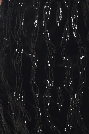 VELVET OBSESSION BLACK SEQUIN SWEETHEART MIDI DRESS