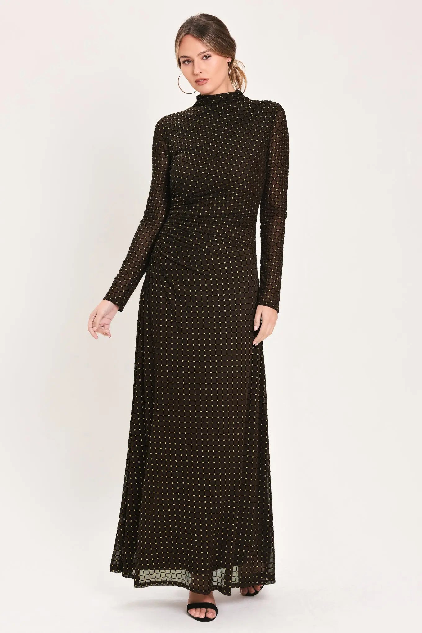 COCOA VEIL DARK BROWN BURNOUT VELVET MESH MAXI DRESS