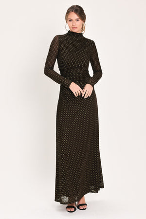 COCOA VEIL DARK BROWN BURNOUT VELVET MESH MAXI DRESS
