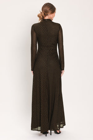COCOA VEIL DARK BROWN BURNOUT VELVET MESH MAXI DRESS