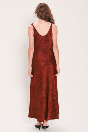 BRICK BEAUTY JACQUARD COWL-NECK TWIST-BACK MIDI DRESS