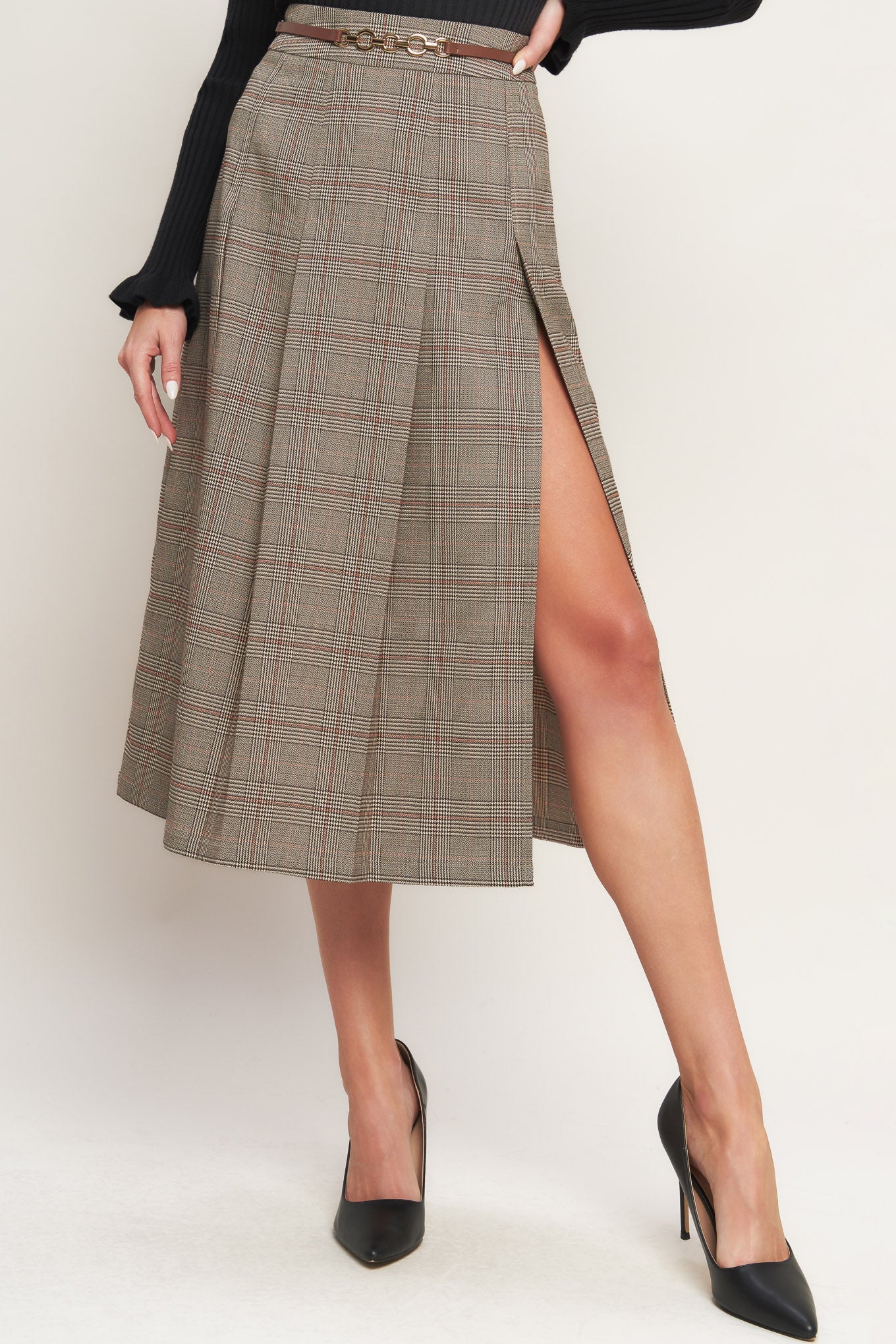 BRITISH TRACE WOVEN MIDI SKIRT