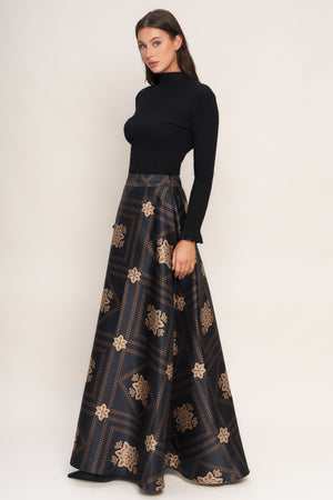 ORNAMENTAL NIGHTS WOVEN MAXI CIRCLE SKIRT