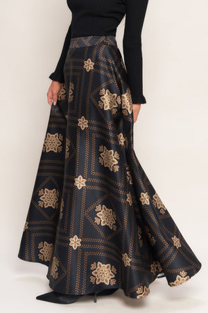 ORNAMENTAL NIGHTS WOVEN MAXI CIRCLE SKIRT