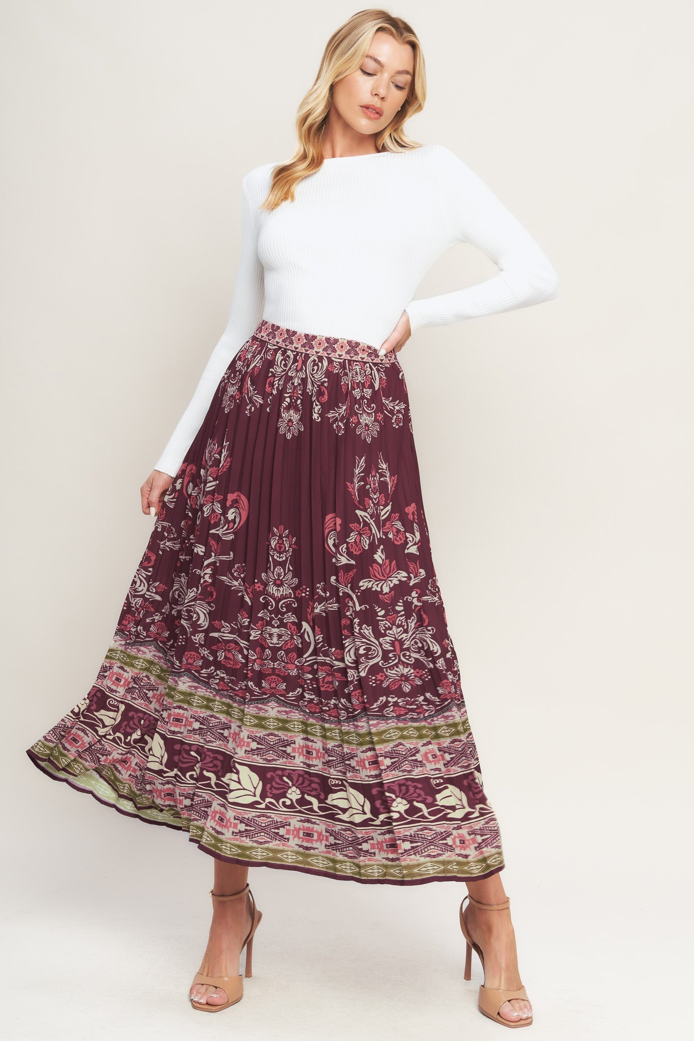 AZTEC CHERRY WOVEN MIDI SKIRT