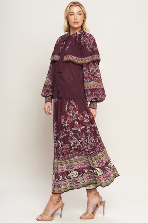 AZTEC CHERRY WOVEN MIDI SKIRT