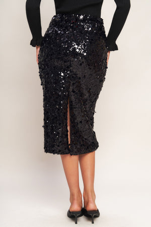 MIDNIGHT SPARK SEQUIN MIDI SKIRT