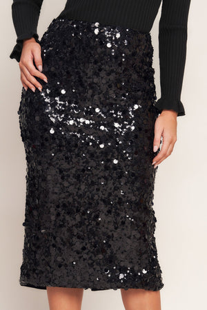 MIDNIGHT SPARK SEQUIN MIDI SKIRT