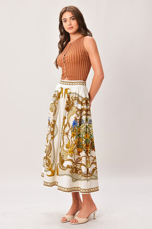BAROQUE ESCAPE WOVEN MIDI SKIRT