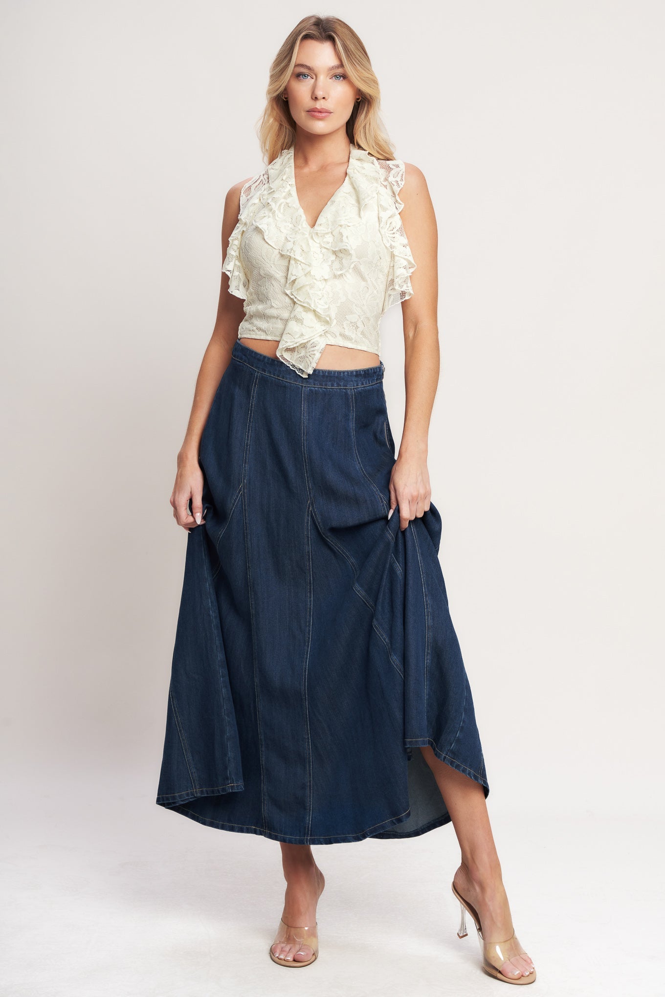 DENIM BALANCE WOVEN CIRCLE SKIRT