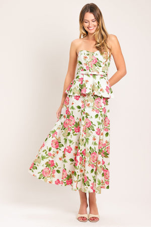 Rose Petal Woven Midi Skirt