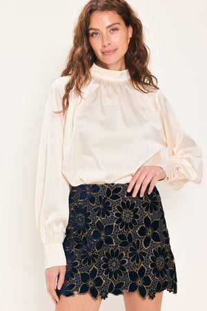 NAVY ROMANCE VELVET LACE MINI SKIRT