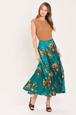 LAGOON FLOWER CHERISH WOVEN MIDI CIRCLE SKIRT