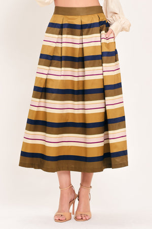 SAFFRON STRIPE WHISPER WOVEN FULL MIDI SKIRT