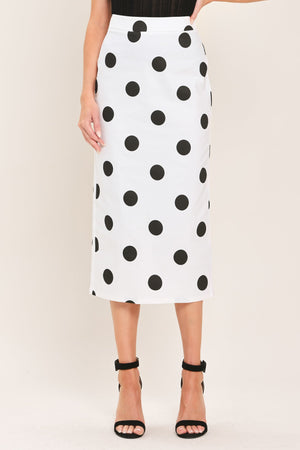 RETRO POLKA DOT WOVEN MIDI PENCIL SKIRT