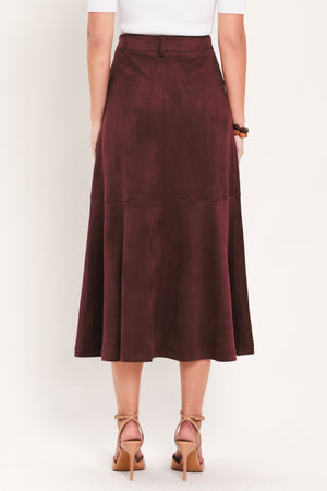 WINEBERRY MEADOW MUSE FAUX SUEDE MIDI SKIRT