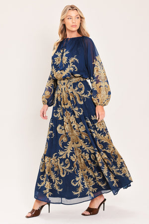 MIDNIGHT HERITAGE FLOW WOVEN MAXI SKIRT