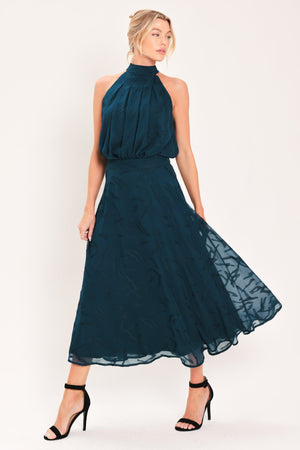 TEAL SHADOW SWAY WOVEN JACQUARD CIRCLE MIDI SKIRT