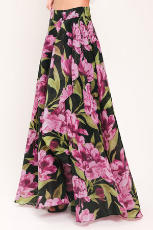 NOIR GARDEN BLACK PRINTED FULL-CIRCLE MAXI SKIRT
