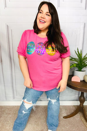 Turn Heads Hot Pink Sequin Easter Egg Terry Top
