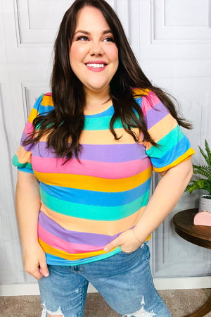 Can't Look Away Multicolor Stripe Bubble Sleeve Terry Top
