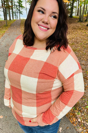 Give You Joy Rust Checker Plaid French Terry Top