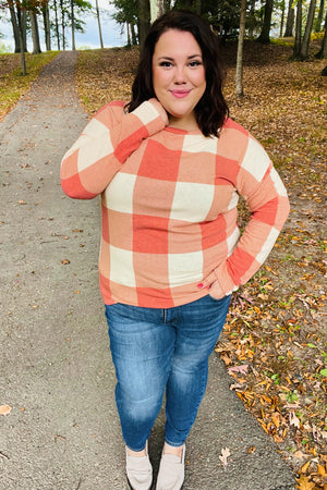 Give You Joy Rust Checker Plaid French Terry Top