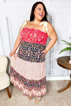Vacay Vibes Orange Floral Smocked Tube Top Tiered Maxi Dress