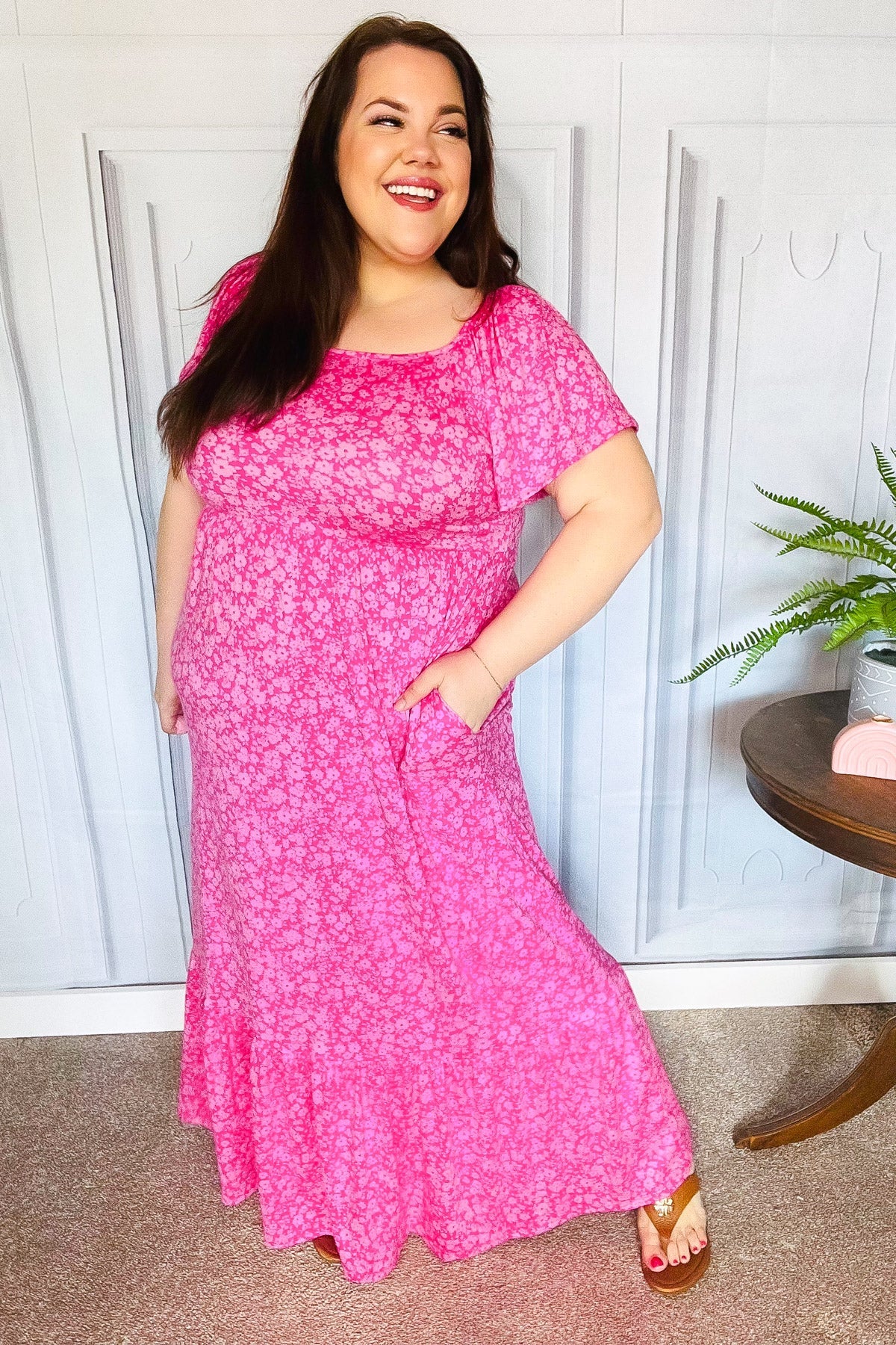 Perfectly You Fuchsia Ditzy Floral Fit & Flare Maxi Dress Small