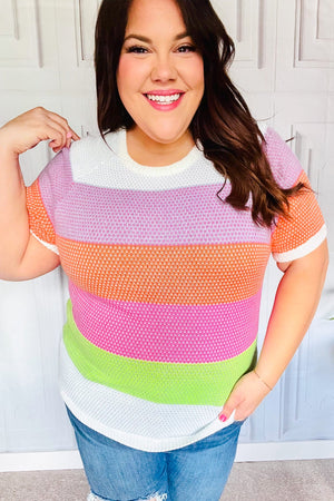 Get Started Lavender & Orange Stripe Jacquard Sweater Top