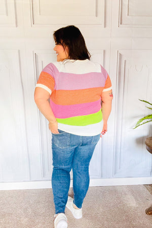 Get Started Lavender & Orange Stripe Jacquard Sweater Top