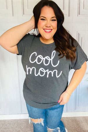 Take A Bow Charcoal "Cool Mom" Embroidery Pop-Up Rib Dolman Top
