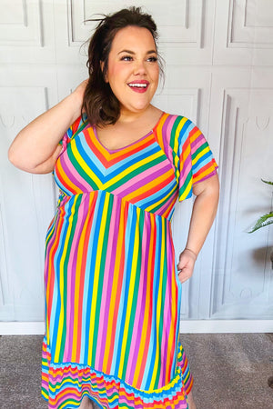 Bright Thoughts Rainbow Stripe Flutter Sleeve Fit & Flare Maxi Dress