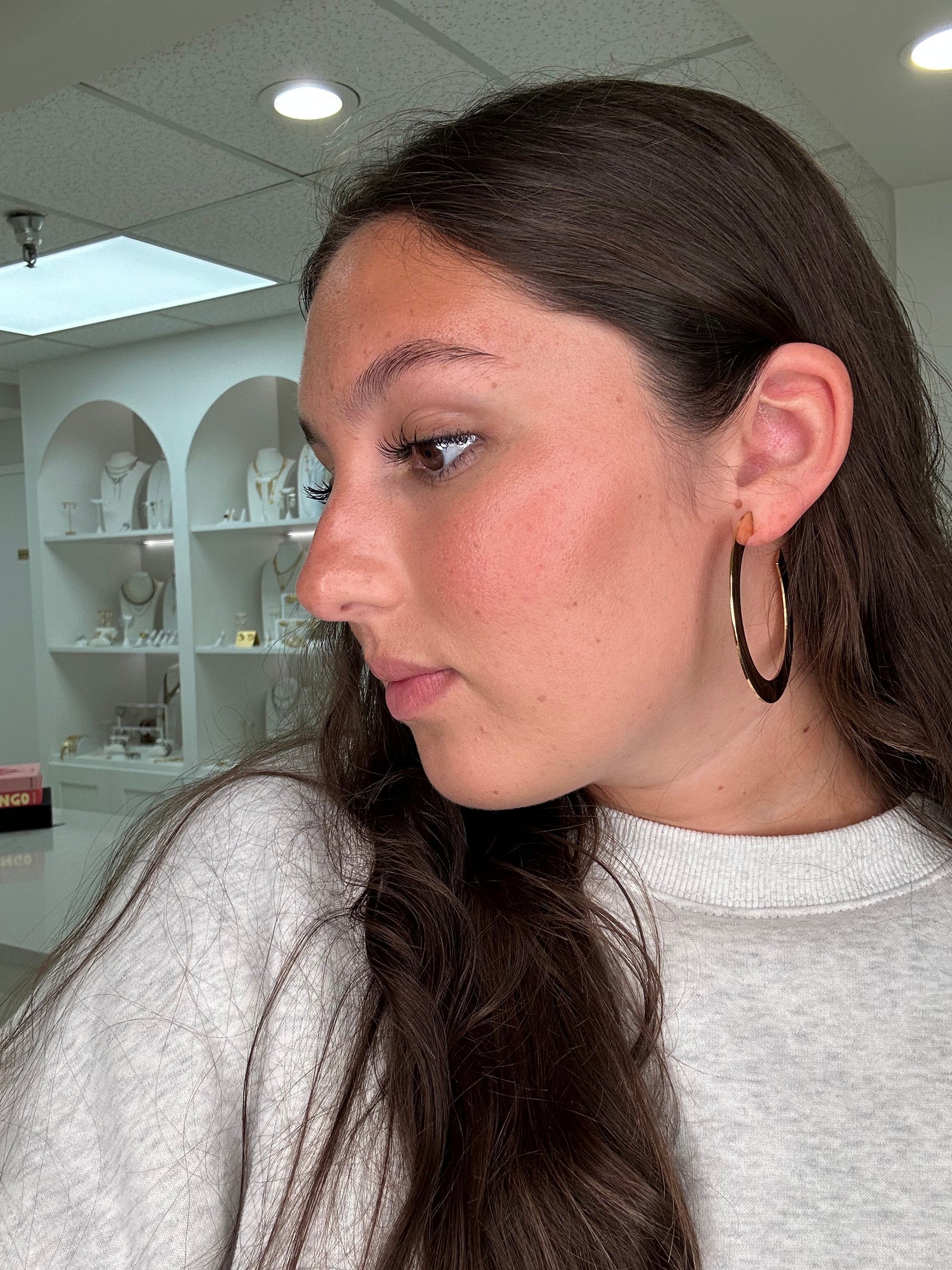 18k Gold Plated Large Flat Hoop