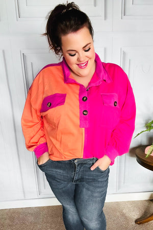 Feeling Bold Orange & Fuchsia Color Block Button Down Top