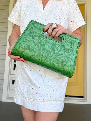 Hand-Tooled Leather Clutch & Crossbody - Multiple Colors