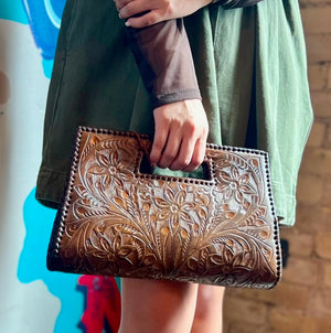 Hand-Tooled Leather Clutch & Crossbody - Multiple Colors