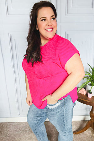 Best In Bold Hot Pink Dolman Ribbed Knit Sweater Top