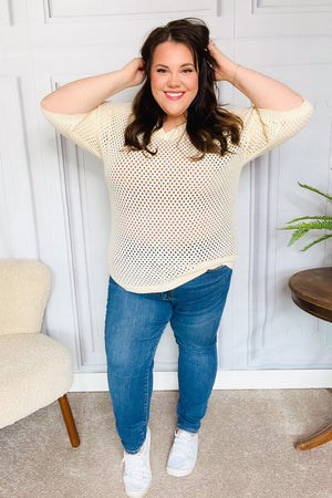 Can't Look Away Oatmeal Crochet Collared Top
