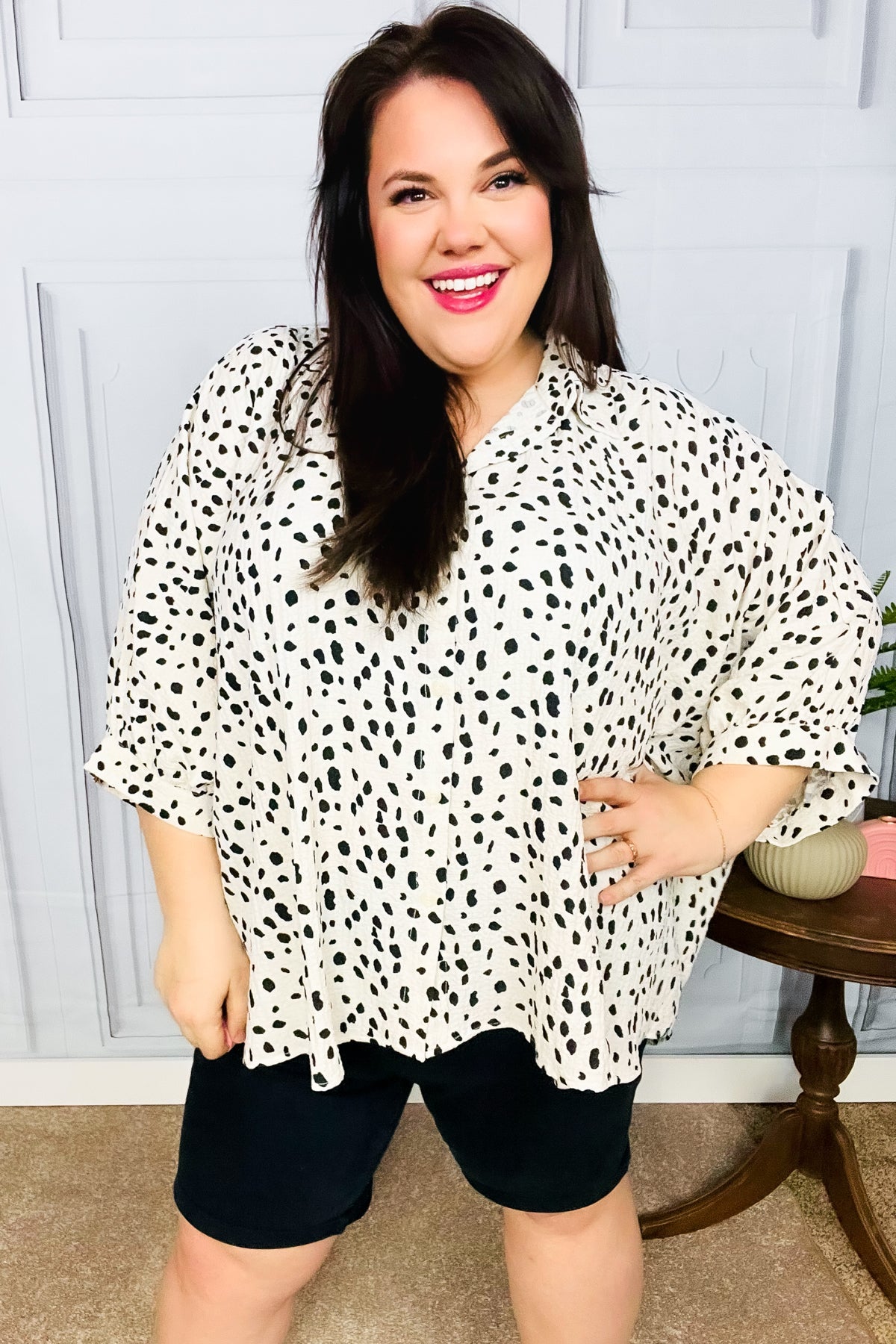 Diva Loving Ivory Leopard Print Button Down Oversized Top