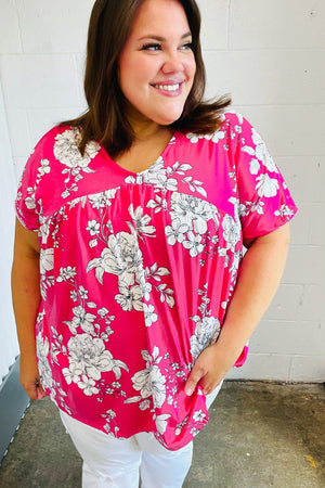 Fuchsia Floral V Neck Dolman Top