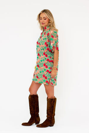 Lulu Short Sleeve Mini Caftan- Precious Coral