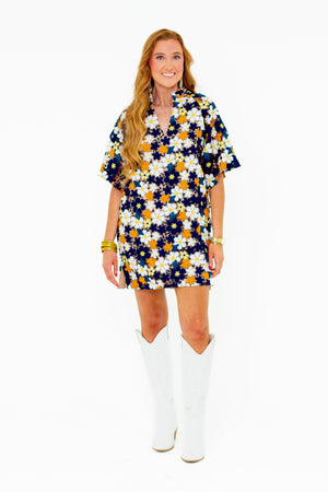Lulu Short Sleeve Mini Caftan - Navy Blaze