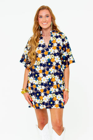 Lulu Short Sleeve Mini Caftan - Navy Blaze