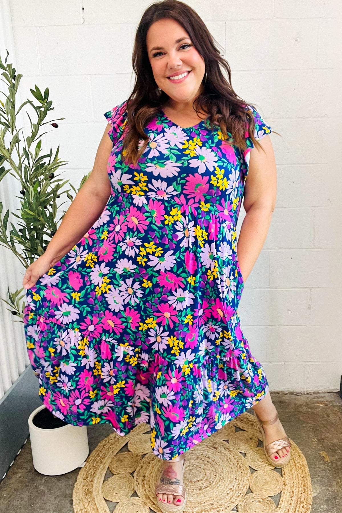 Diva Dreams Navy & Lilac Floral Fit & Flare Midi Dress Small Diva Dreams Navy & Lilac Floral Fit & Flare Midi Dress Small
