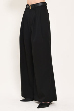 CITY CINCH BLACK/BROWN BELTED WIDE-LEG PANTS