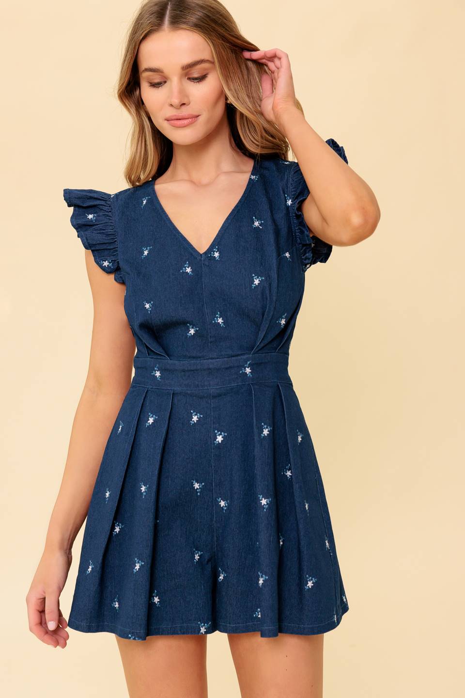 THE FELICITY DARK INDIGO WOVEN ROMPER