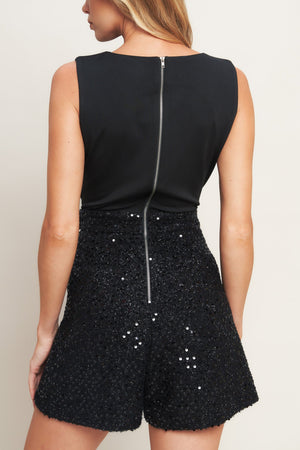 TWINKLE CHIC BLACK TOP AND SEQUIN SHORT ROMPER